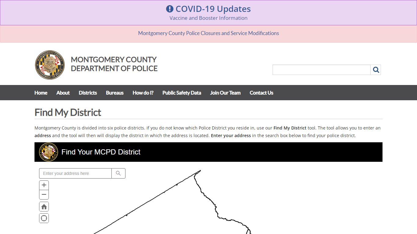 Find my district page, Montgomery county Police Department, Montgomery ...